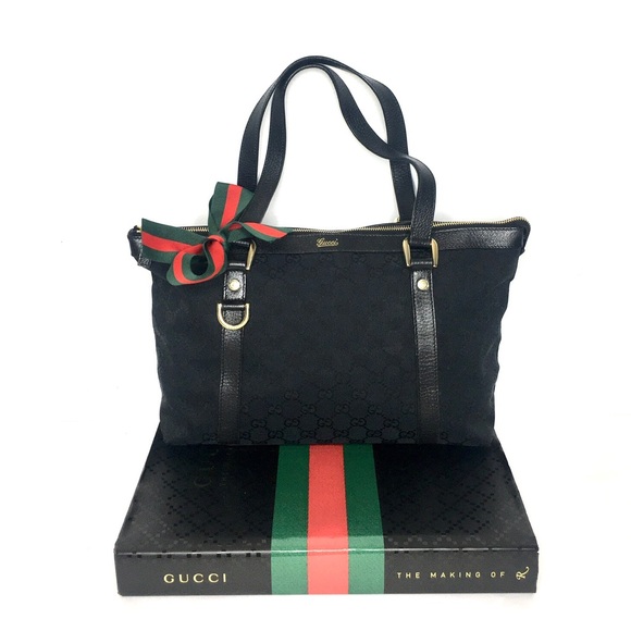Authentic Gucci black monogram canvas Abbey tote bag